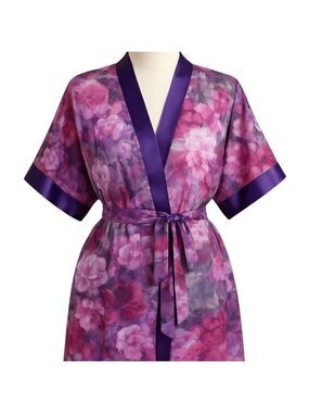 VINTAGE Sheer Floral Purple Multi-Color Double Tie Waist Robe Size Medium